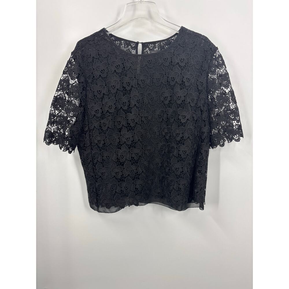 Ann Taylor Black Floral Lace  Short Sleeve Top Blouse XL